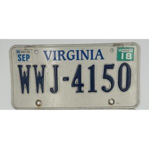 Virginia License Plate WWJ 4150‎ Basic Plain Style 2018 Expired
